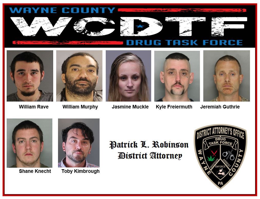 A series of mug shots showing the seven defendants in a March 11 drug bust.