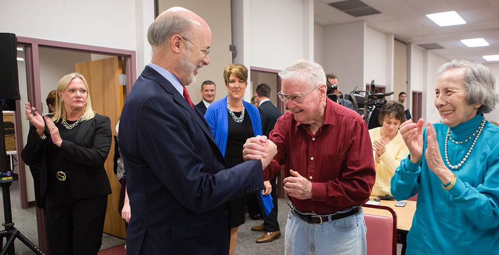 PA Gov. Tom Wolf greets consumers at a Senior Community Center after announcing $2 million in grants