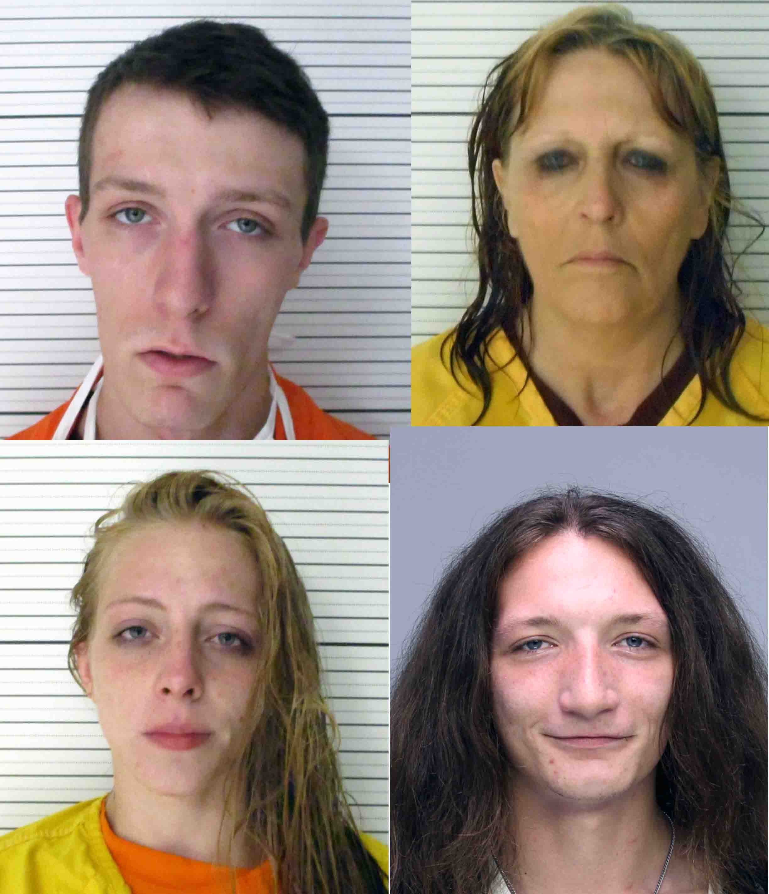 Four mug shots of individuals facing drug charges after serving search warrant in Honesdale.
