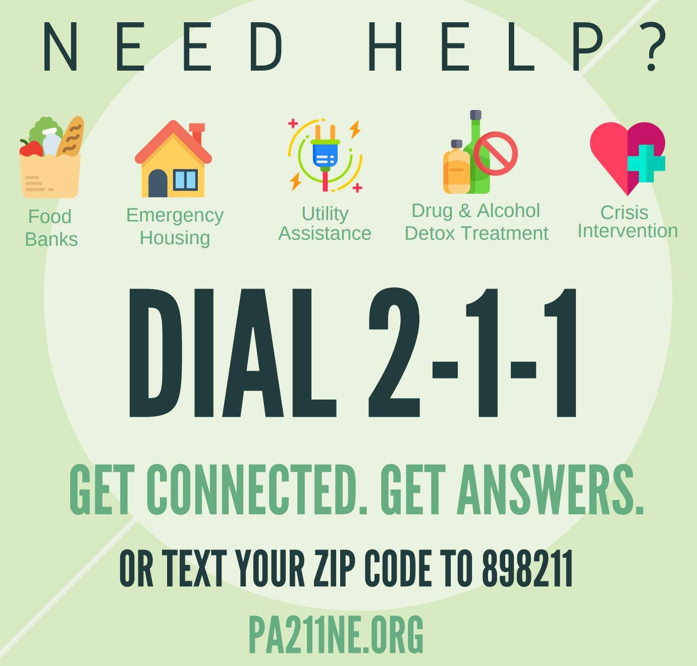 A 211 Information & Referral Service poster serving as a link to 211NE.org