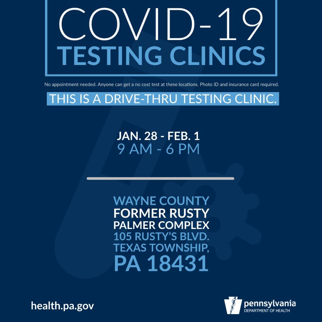 An info-graphic announcing a drive through COVID-19 testing site to be set up near Honesdale.