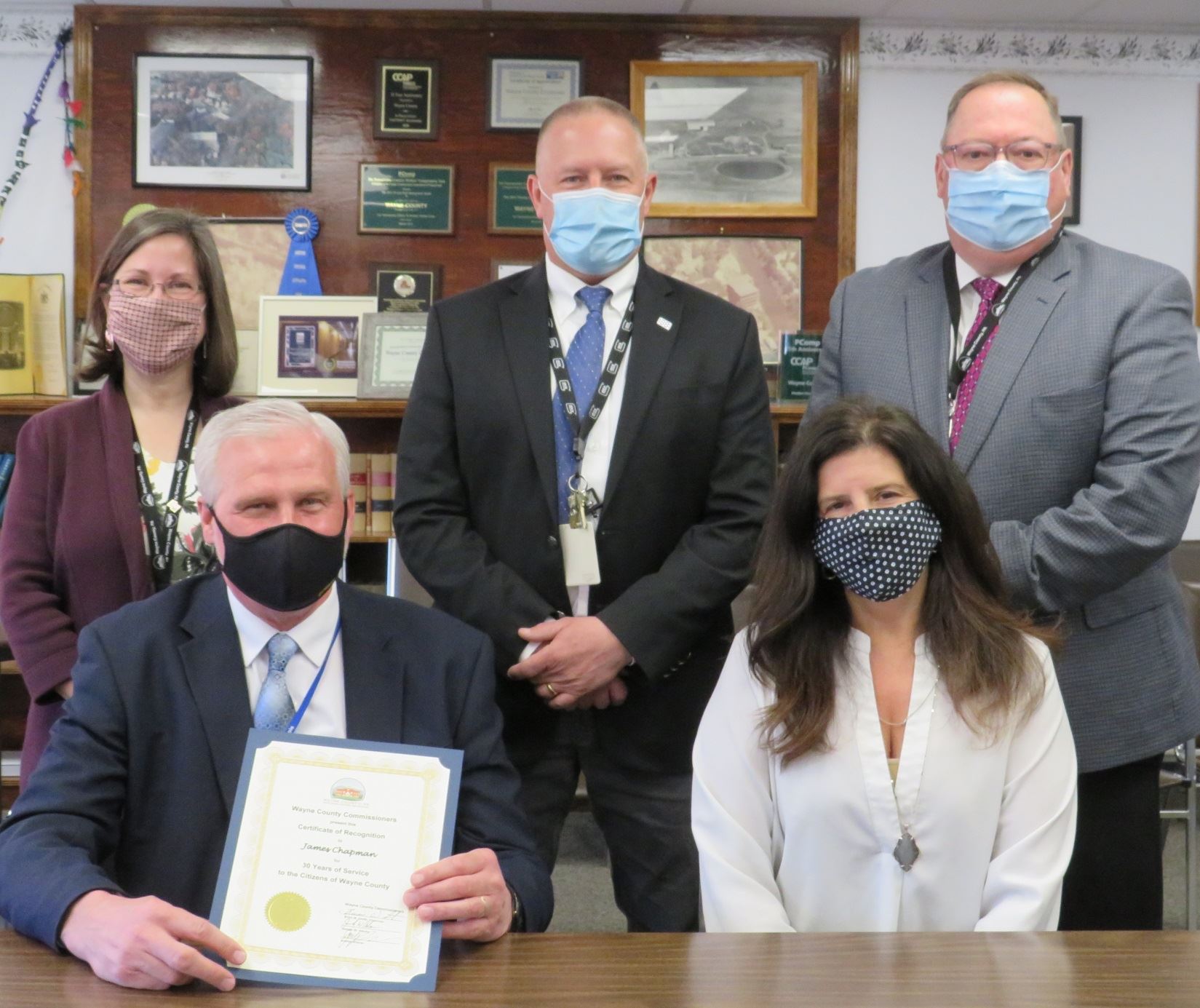 James Chapman  with the Commissioners marking 30 years of service to the people of Wayne County.