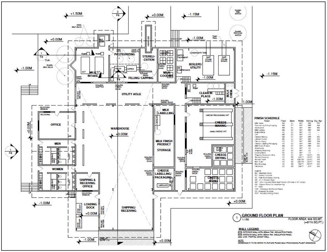 An image of the floor plan drawings for the proposed Dairy Processing Plant.