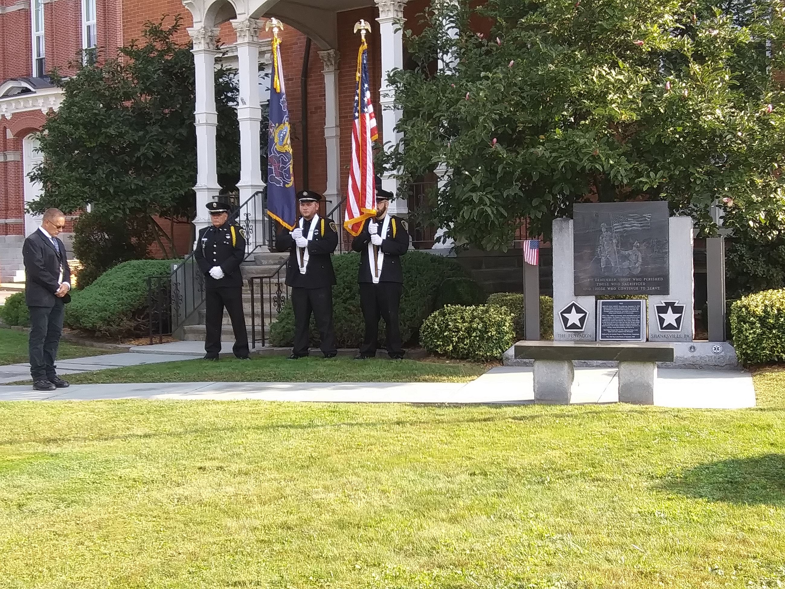 The Color Guard stand at attention during a previous Patriot Day Ceremony at the County Courthouse