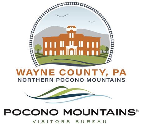 The stacked logos for the Pocono Mountains Visitors Bureau and Wayne County, PA.