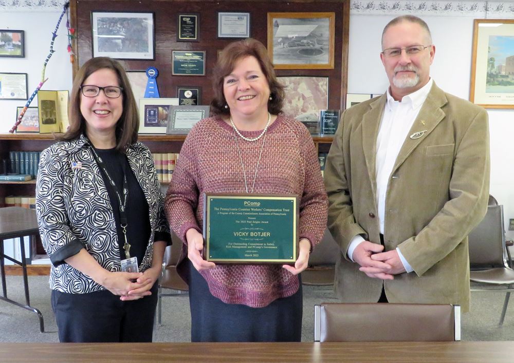 CFO Vicky Botjer received the 2022 Paul Zeigler Award from PA Counties' Workers Comp Trust