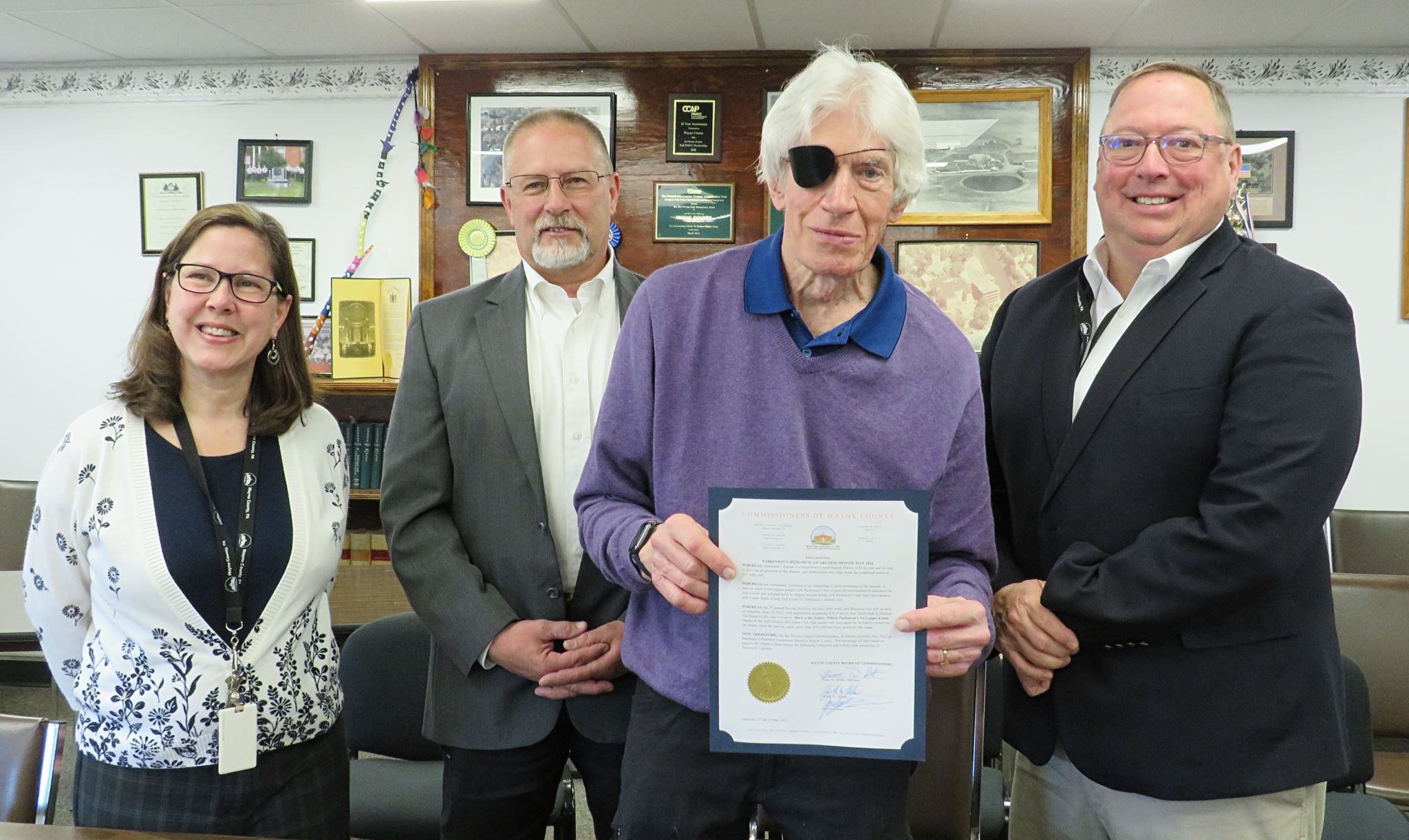 Roland Grote joins the commissoners in proclaiming May as Parkinson's Research Awareness Month.