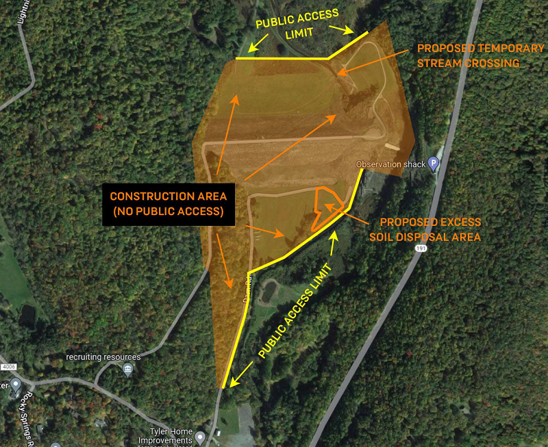 A map showing the project limits for the Jadwin Dam improvement by the US Army Corps of Engieers.