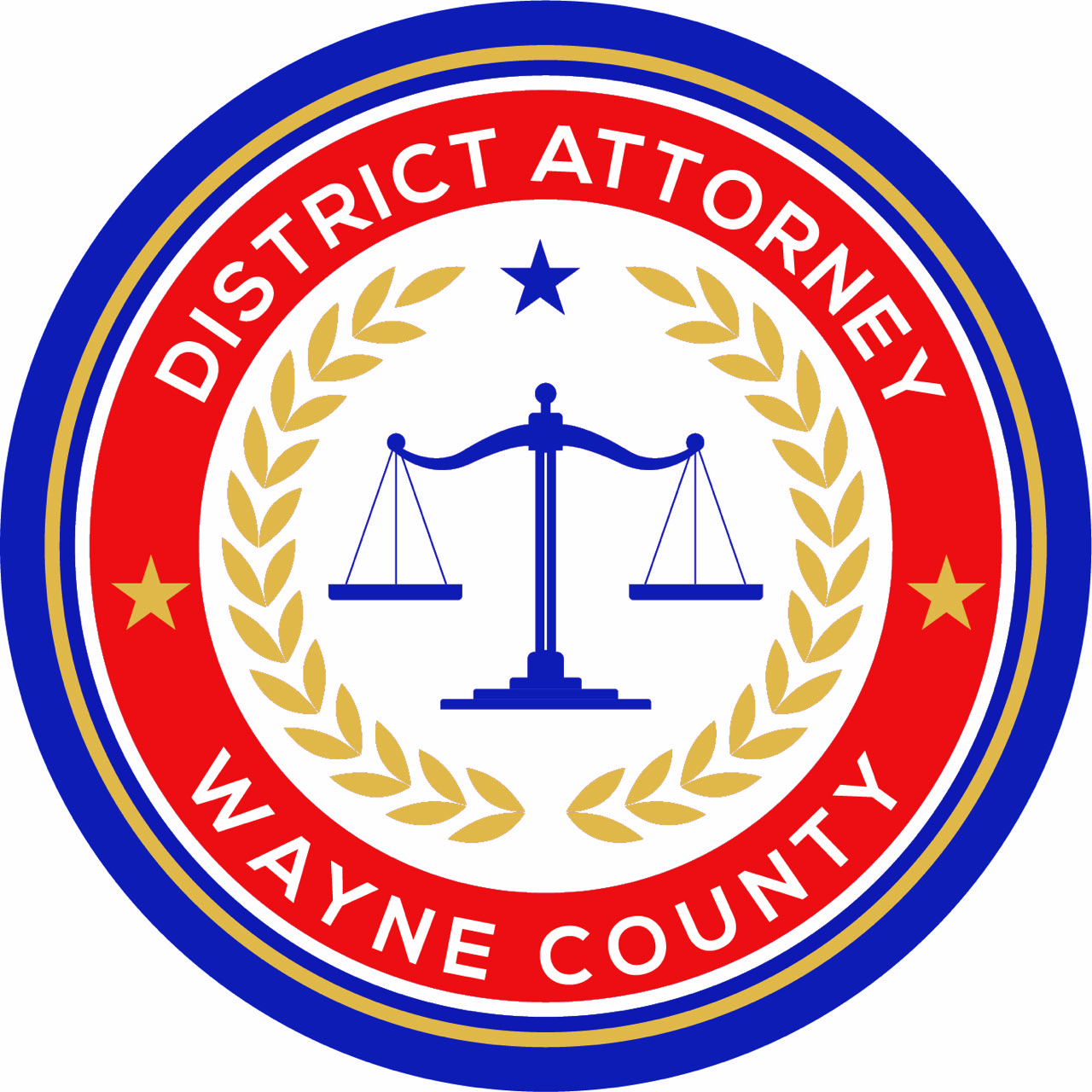 Wayne County District Attorney logo feature the scales of justice.